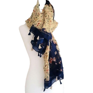 Beautiful floral cream and navy shaw or neck wrap beach coverup